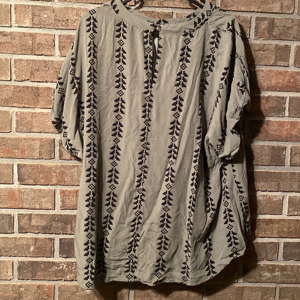 Olive green patterned blouse by Shein curves 3xl